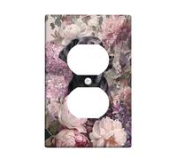 Floral Light Switch Cover Plate with Dog Design, Soft Peach Peonies and Lilacs for Spring Decor, Thermoplastic Wall Plates, Standard Size Single Duplex Outlet