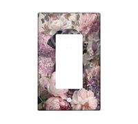 Floral Light Switch Cover Plate with Dog Design, Soft Peach Peonies and Lilacs for Spring Decor, Thermoplastic Wall Plates, Standard Size Single Rocker