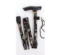 FLORAL LIGHTWEIGHT FOLDING WALKING STICK BLACK OR RED