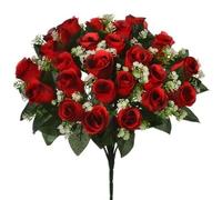 floral lily 41cm Artificial Silk Red Rose Bush with Gyp & Foliage 24 flower heads- Wedding Grave Home Decoration