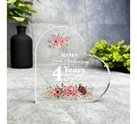Floral Linen 4th Gift For Wedding Anniversary Heart Plaque Keepsake Gift - Small Gifts For Him For Her, Present, Acrylic Plaque, Unqiue Gift, Ornament, Décor, Plaque, trinket, Keepsake Gift