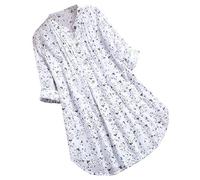 Floral Linen Blouse for Women UK Plus Size, Ladies Boho Linen Shirt Elegant Summer Floral Long Sleeve T-Shirts Banded Collar Cotton Beach Tee Shirts Longline Tunic Tops for Leggings White