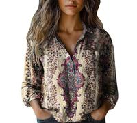 Floral Linen Shirts Women UK Long Sleeve Peasant Blouse Butterfly Star Map Rose Bird Floral Button-Down Loose Tops Fashion V Neck Dressy Casual T-Shirts White XXL