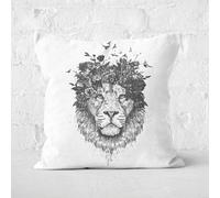 Floral Lion Black & White Cushion Square Cushion - 50x50cm - Soft Touch