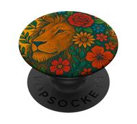 Floral Lion Leo Zodiac Wild Nature Jungle Bloom Spirit PopSockets Adhesive PopGrip