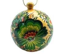Floral Little Сhristmas Ball Hand-Painted Folk Art 5.5 cm | 2,16 inch Wooden Openable Ukrainian Ornaments with Flowers Patterns of Petrykivka Painting