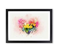 Floral Love Heart in Pink in Abstract Framed Print | A2 Black Framed Wall Art | Ready to Hang | Abstract Love Picture | Living Room Bedroom Lounge Office