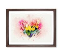 Floral Love Heart In Pink In Abstract Modern Art Framed Print | A4 Walnut Framed Wall Art | Ready to Hang | Abstract Love Picture | Living Room Bedroom Lounge Office