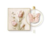 Floral Luminous Wall Decor, Hanging Decoration with Clock, Modern Simple Artwork, 3D Vision Wall Decor for Home Decoration(Beige,Small) (Medium)