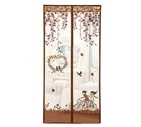 Floral Magnetic Insect Door Screen High Density Fly Bug Mosquito Mesh Curtain Top-to-Bottom Let Fresh Air in Automatically Shut Door Curtain, 90x210 cm Coffee Couples