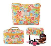 Floral Makeup Bag - 3 Pieces Aesthetic Makeup Bag | Makeup Bag Aesthetic Cute Travel Toiletry Bag Organizer Cotton Makeup Brushes Storage Bag for Women, love graffiti large handbag+medium+small, see