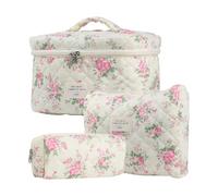 Floral Makeup Bag 3Pcs Makeup Pouch Cute Cotton Cosmetic Bag Set Makeup Bag Flower Travel Toiletry Bag for Backpack, B, Refer to description, Unisex