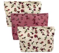 Floral Makeup Bag, 3PCS Rose Flower Printing Corduroy Toiletry Bag