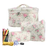 Floral Makeup Bag 3Pcs Skincare Bag Pouch Cute Cotton Cosmetic Bag Set Makeup Bag Flower Travel Toiletry Bag for Backpack, B, Refer to description, Unisex