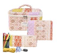 Floral Makeup Bag 3Pcs Skincare Bag Pouch Cute Cotton Cosmetic Bag Set Makeup Bag Flower Travel Toiletry Bag for Backpack, D, Refer to description, Unisex