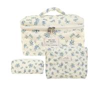 Floral Makeup Bag 3Pcs Skincare Bag Pouch Cute Cotton Cosmetic Bag Set Makeup Bag Flower Travel Toiletry Bag for Backpack, C, Refer to description, Unisex