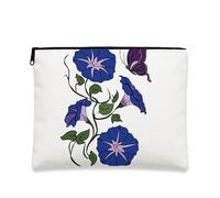 Floral Makeup Bag, Blue Morning Glories Elegant Vintage Cosmetic Travel Pouch for Women, Portable Small Canvas Zipper Organizer, Perfect Choice for Spring and Summer Festivals, blue, 7x9 Inch, Flowers