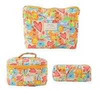 Floral Makeup Bag | Cute Toiletry Bag 3 Pieces - Travel Quilted Cosmetic Case for Aesthetic Toiletries Storage Multi-Function for Girls Women, Love Big Handbag+Medium+Small, Please refer to