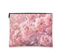 Floral Makeup Bag, Romantic Elegant Cherries Blossom Cosmetic Travel Pouch for Women, Portable Canvas Zipper Organizer, Spring Skincare Toiletry Bag, Peach, 7x9 Inch, Floral