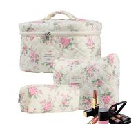Floral Makeup Bag Set - 3pcs Bag Pouch, Floral Makeup Bag Set | Cotton Cute Flower Cosmetic Bag, Strong Material Travel Organizer Toiletry Bag for Women for Toiletries Accessories Brushes