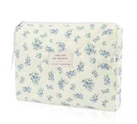 Floral Makeup Bag, Small Cosmetic Bag for Women Girls, Cute Cotton Makeup Bag, Quilted Makeup Bags, Flower Travel Toiletry Organizer Bag, Blue Pattern, Cute