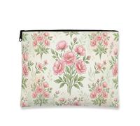 Floral Makeup Bag, Vintage Botanical Cosmetic Pouch for Women, Portable Canvas Zipper Organizer, Spring Skincare Travel Bag, Peach, 7x9 Inch, Floral