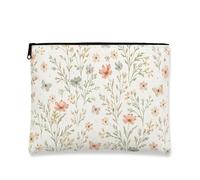 Floral Makeup Bag, Vintage Botanical Cosmetic Travel Pouch for Women, Portable Canvas Zipper Organizer, Spring Skincare Toiletry Bag, White, 7x9 Inch, Floral