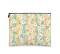 Floral Makeup Bag, Vintage Chrysanthemum Cosmetic Organizer for Women, Portable Canvas Zipper Pouch, Spring Travel Toiletry Bag, Yellow, 7x9 Inch, Chrysanthemum
