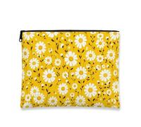 Floral Makeup Bag, Vintage Chrysanthemum Cosmetic Pouch for Women, Portable Canvas Zipper Organizer, Spring Travel Toiletry Bag, Yellow, 7x9 Inch, Chrysanthemum