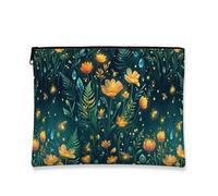 Floral Makeup Bag, Vintage Fanciful Cosmetic Travel Pouch for Women, Portable Canvas Zipper Organizer, Perfect for Winter Skincare, Dark Green, 7x9 Inch, Floral