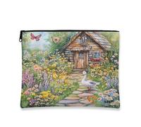 Floral Makeup Bag, Vintage Rustic Cosmetic Travel Pouch for Women, Portable Canvas Zipper Organizer, Spring Garden Toiletry Bag 7x9 Inch