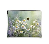 Floral Makeup Bag, White Daisies Watercolor Cosmetic Travel Pouch for Women, Portable Small Canvas Zipper Organizer, Spring Festival Gift Toiletry Bag, White, 7x9 Inch, Daisies