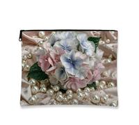 Floral Makeup Pouch, Hydrangea Pattern Elegant Cosmetic Travel Bags for Women, Portable Small Fabric Zipper Organizer, Wedding Gift Toiletry Bag Storage, Peach, 7x9 Inch, Hydrangea