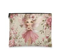 Floral Makeup Pouch, Peach Fairy Vintage Aesthetic Cosmetic Travel Bag for Women, Portable Small Canvas Zipper Organizer, Spring Festival Gift Toiletry Bag, Flower Pattern, Peach, 7x9 Inch, Fairy