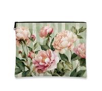 Floral Makeup Pouch, Peach Peonies Vintage Botanical Cosmetic Travel Bag for Women, Portable Small Canvas Zipper Organizer, Perfect Choice for Spring and Summer Skincare Essentials, Peach, 7x9 Inch