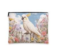 Floral Makeup Pouch, White Cockatoo Bird Decorative Travel Cosmetic Bag for Women, Portable Small Canvas Zipper Organizer, Perfect Spring Gift Toiletry Case, white, 7x9 Inch, Cockatoo