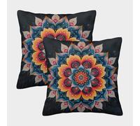 Floral Mandala Art-Colorful Sacred Geometry Pillow Covers 2 Pack Cozy Pillowcase Available All Seasons Cushion Cover Polyester Decor Sofa for Living Room Bedroom 50x50cm
