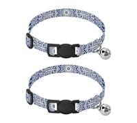 Floral Mandala Blue White Easy to Clean Puppy Collar 2 Pack Lightweight Small Dog Collar