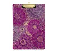 Floral Mandala Purple Clipboard Acrylic Decorative Clipboard A4 Standard Size Clipboards Hardboard, 12.5 x 9 Inches Gold Clip