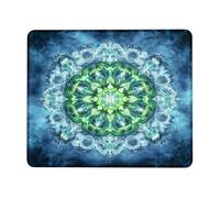 Floral Mandala Round Desk Mouse Pad, Blue Green Abstract Pattern Stitched Edge Mousepad, Rubber Non-Slip Washable Gaming Mouse Pad for Home and Office Computer, Laptop Square 8x10 Inch
