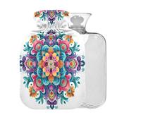 Floral Mandala Teal Pattern Hot Water Bottle with Cover 2L Large Warm Water Bag for Neck Shoulders Headache Pain Relief