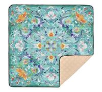 Floral Mandala Teal Pattern Soft Foam Baby Play Mat for Floor Water Resistant Padded Baby Mat for Babies Infants Toddlers, 50'' x 50''