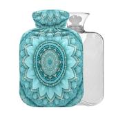 Floral Mandala Teal Print Hot Water Bottle with Cover 2L Large Warm Water Bag for Pain Relief Hot Cold Compress