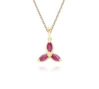 Floral Marquise Ruby Pendant Necklace in 9ct Yellow Gold