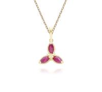 Gemondo Floral Marquise Ruby Pendant Necklace in 9ct Yellow Gold