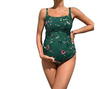 Floral Maternity One Piece Swimsuit - Elegant Vintage Backless Maternity Swimwear, Sleeveless One Piece Bikini for Women, Ideal for Summer Beach, Vacation & Maternity Photography Wear (Green, M)