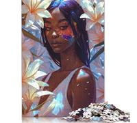Floral Melanin Queen Jigsaw Puzzles Puzzles for Adults Kids. 1000 Pieces Impossible Challenge Toy Educational Game Home Decoration for Adults& Kids Age 14 Years Up 1000pcs (38x26cm)