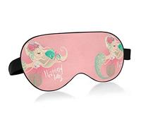 Floral Mermaid Kissing a Green Fish On Pink Eye Masks Cover Blocks Light Sleep Mask Shade Cover Blindfold Relaxing Eyeshade Cover with Adjustable Head Strap for Men Women Kids