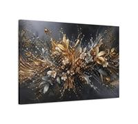 Floral Metallic Flowers Gold Silver Abstract Canvas Print - Luxury Decor for Living Room, Above Console Table 30×20 inch (75×50 cm) - Horizontal / 1.25 inch (3 cm)
