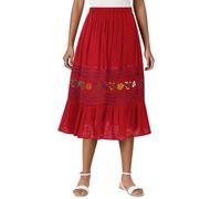 Floral Mexican Skirt for Women A Line High Waist Boho Summer Ruffle Midi Skirts Cinco De Mayo Day of The Dead Halloween Carnival Festival Costume Red XL
